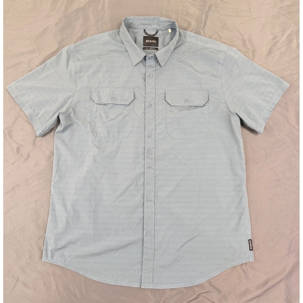 Prana Cayman‎ Super Light Men's Button Up Short Sleeve Shirt Size XL Blue